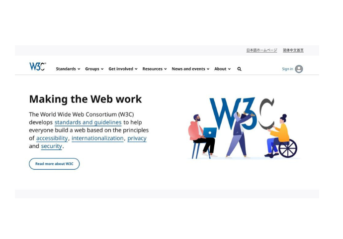 Screenshot of the W3C website homepage
