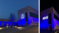 Streys Field lit up in blue to show support for the NHS and keyworkers
