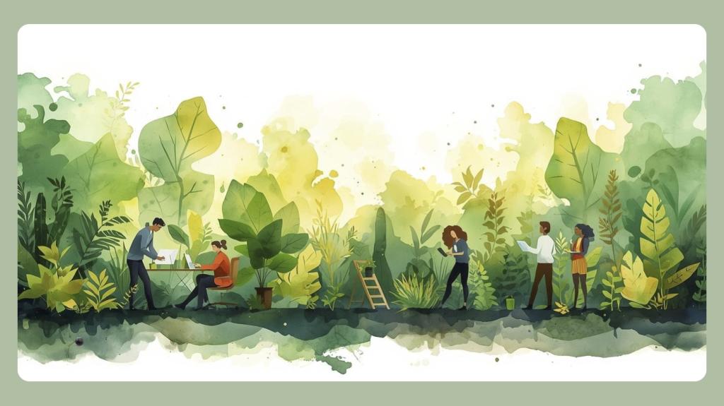 Image of an office team working outside in nature